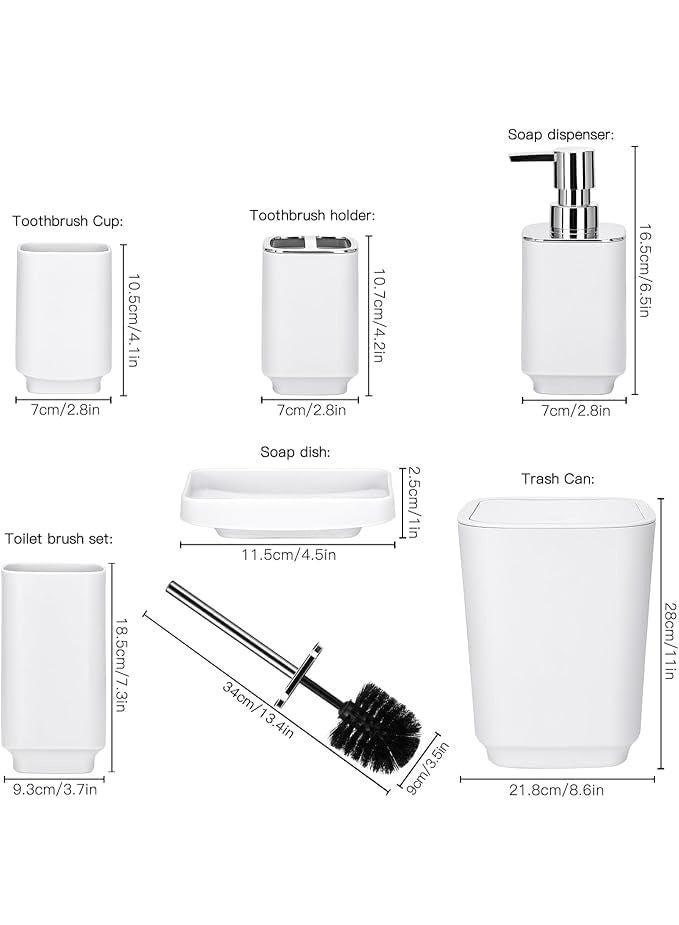 DUNISO 6 Pcs Bathroom Accessories Set,Household Toiletries Set,Sturdy and Durable,with Garbage can, Soap Dish, Toilet Brush, Mouthwash Cup, Lotion Bottle, Toothbrush Holder,Suitable for Family and Travel Use - Image 2